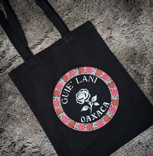 Black Tote Bag with Floral Design
